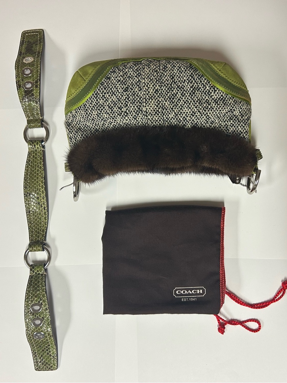 Coach Soho Exotic Tweed Suede Mink Fur Python Small Hobo Bag NO:C052-8F05 - Picture 13 of 16